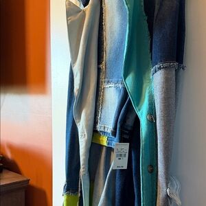 Ashley Stewart Colorblock Ankle & Cropped Jeans Jacket - Teal, Navy, Light Blue